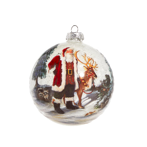 Raz Imports 2023 Sleigh Bells 5" Santa And Reindeer Ball Ornament