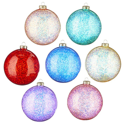 Raz Imports 2022 Collected Christmas 4.5" Glittered Ball Ornament, Asst Of 7