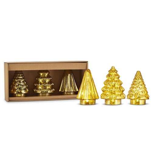 Raz Imports 2023 O Tannenbaum 6" Box of 3 Gold Lighted Trees