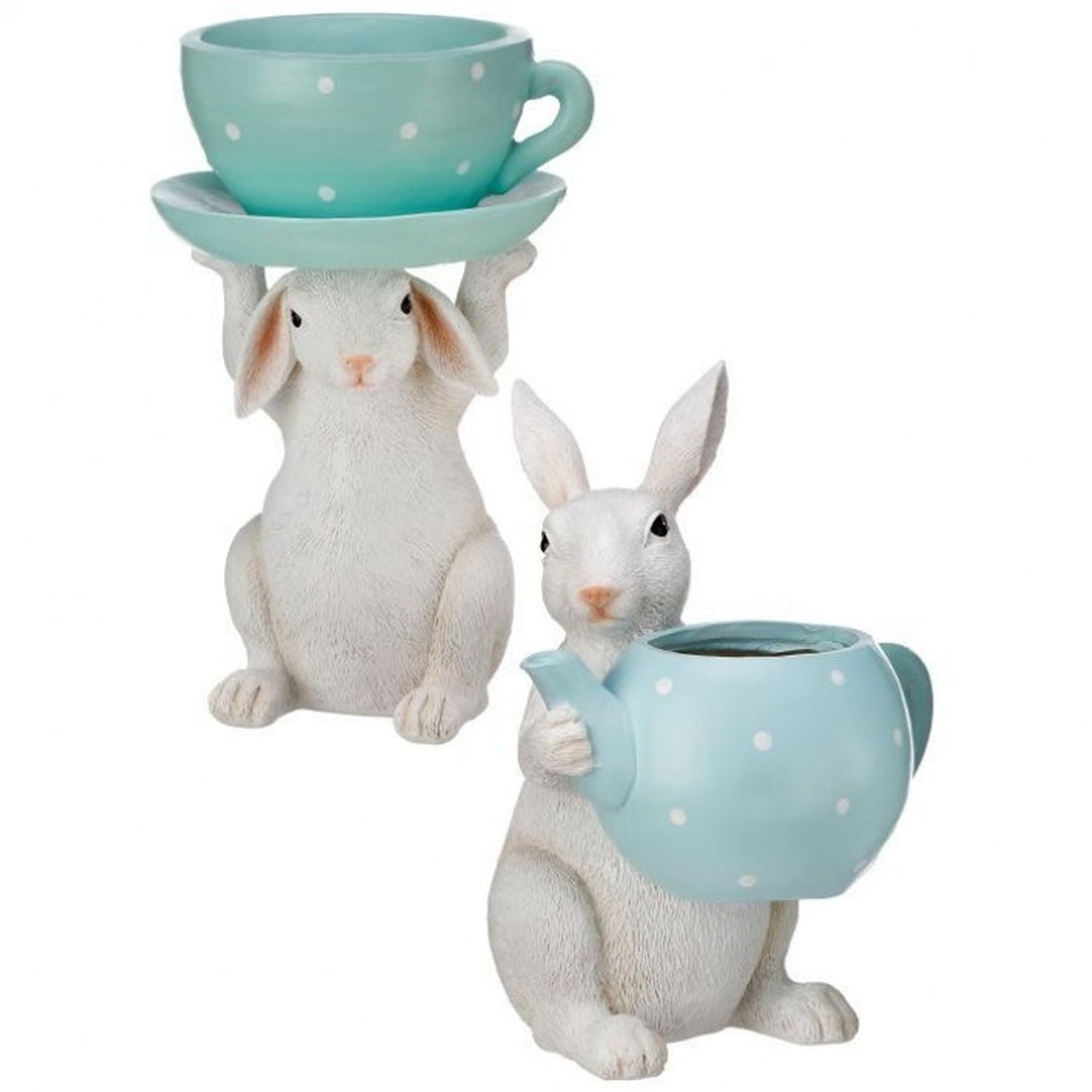 Resin Bunny with Teapot and Cup 8.75-9.25", Set of 2, Assortment