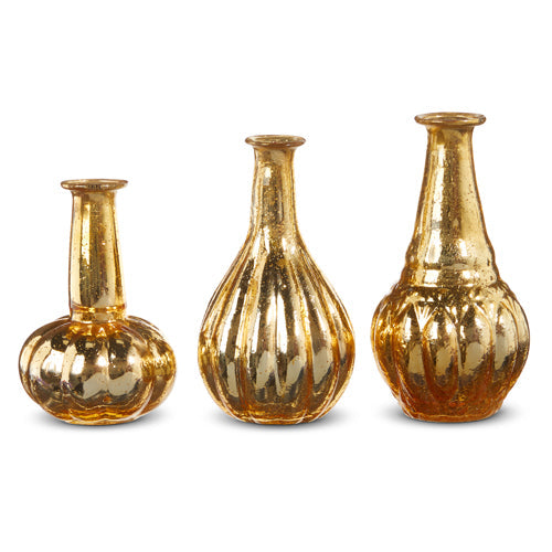 Raz Imports 2023 O Tannenbaum 6" Gold Mercury Glass Vases, Set of 3