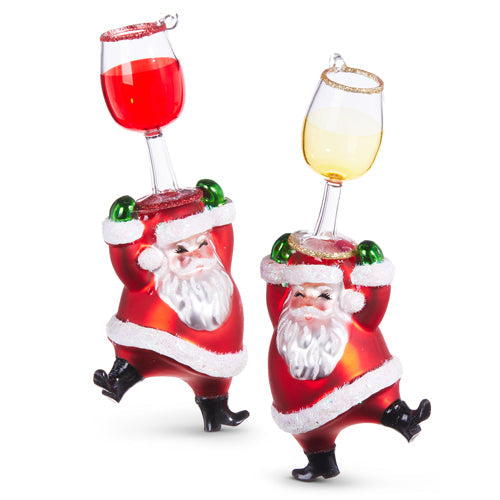 Raz Imports 2023 Charming Holiday 6" Santa With Wine Glass Ornament, Asst of 2