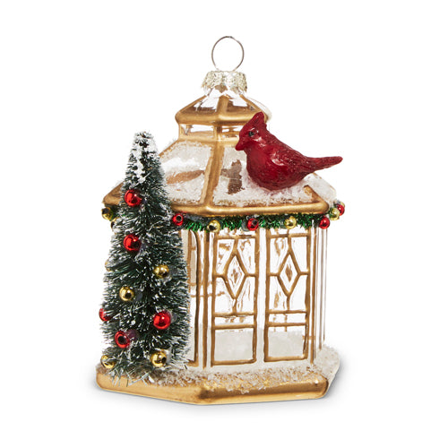 Raz Imports 2023 O Tannenbaum 3.75" Gold Pagoda With Cardinal Ornament