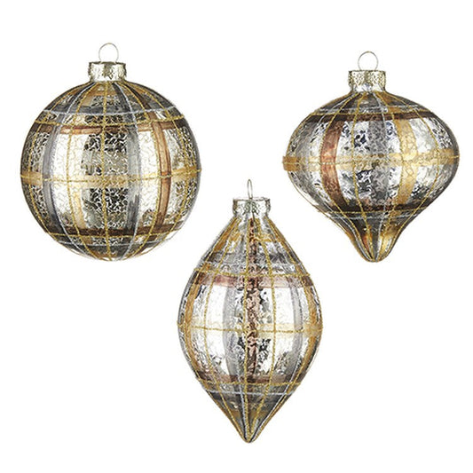 Raz Imports 2022 Christmas At The Lodge 5.75" Plaid Mercury Glass Ornament, A/3