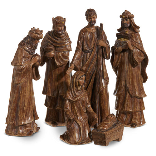 Raz Imports 2023 Holiday House 13.5" Carved Nativity, Set of 6