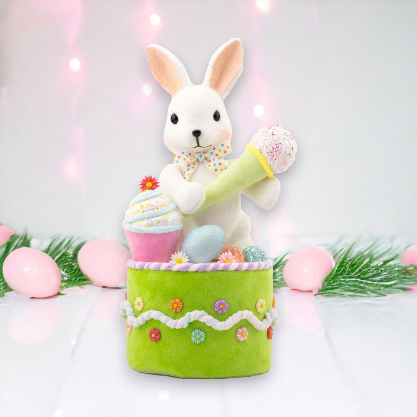 December Diamonds Eggstra Sweet Bunny With Cone On Cake Figurine, Multicolor