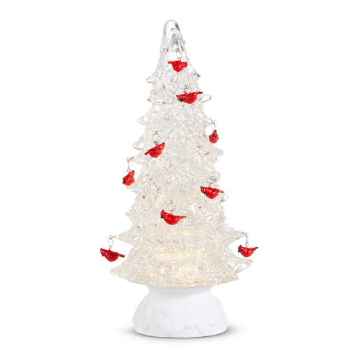 Holiday Water Lanterns 12" Lighted Tree w/ Cardinal Ornaments & Swirling Glitter