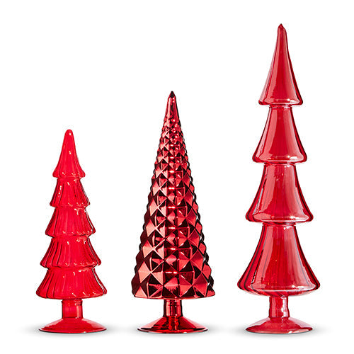 Raz Imports 2023 Charming Holiday 15" Red Trees, Set of 3