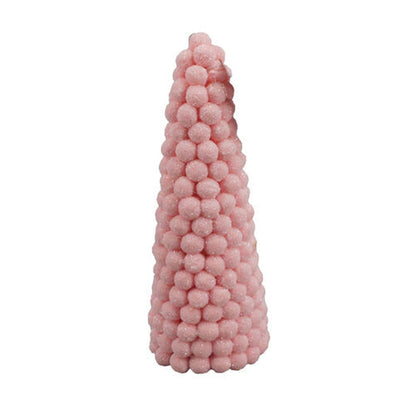 December Diamonds Cotton Candy Land Pink Pom Pom Tree Cone Figurine