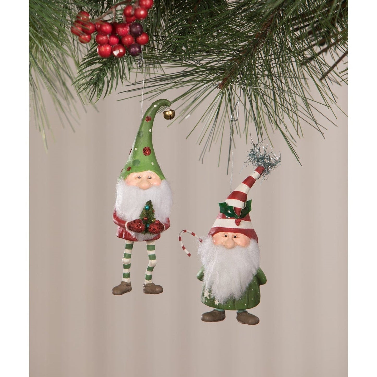 Bethany Lowe Gnome For The Holiday Ornament Set Of 2 Assortment