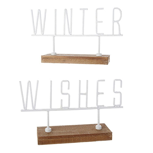 Raz Imports 2022 Winter Cottage 14.75" Winter Wishes Word Art, Set of 2