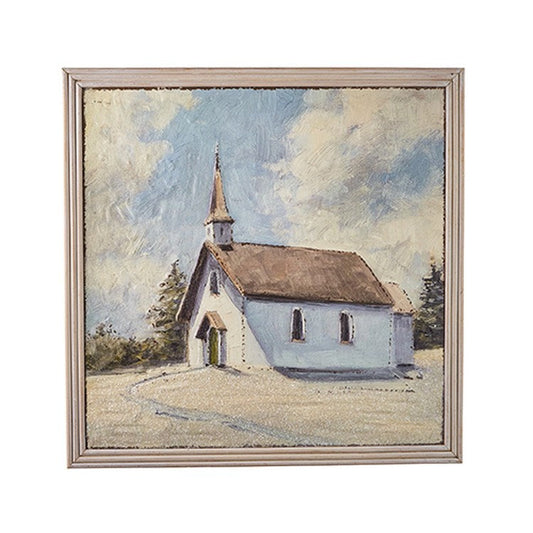 Raz 2022 4257298 Cozy Christmas 24.5" Church Embossed Metal Framed Wall Art