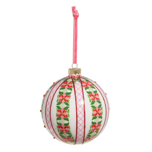 Raz Imports 2023 Charming Holiday 5" Poinsettia Stripe Ball Ornament