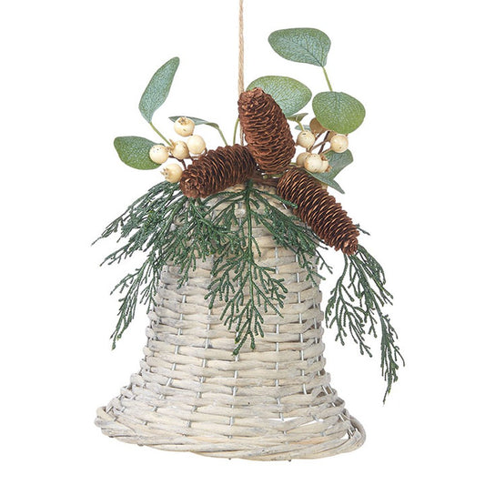 Raz Imports Pinecone Lodge 10" Wicker Bell Ornament