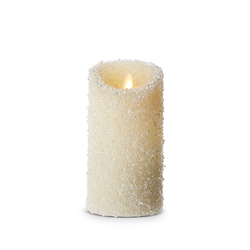 Raz Imports Holiday Candles 2023 Moving Flame White Iced Pillar Candle