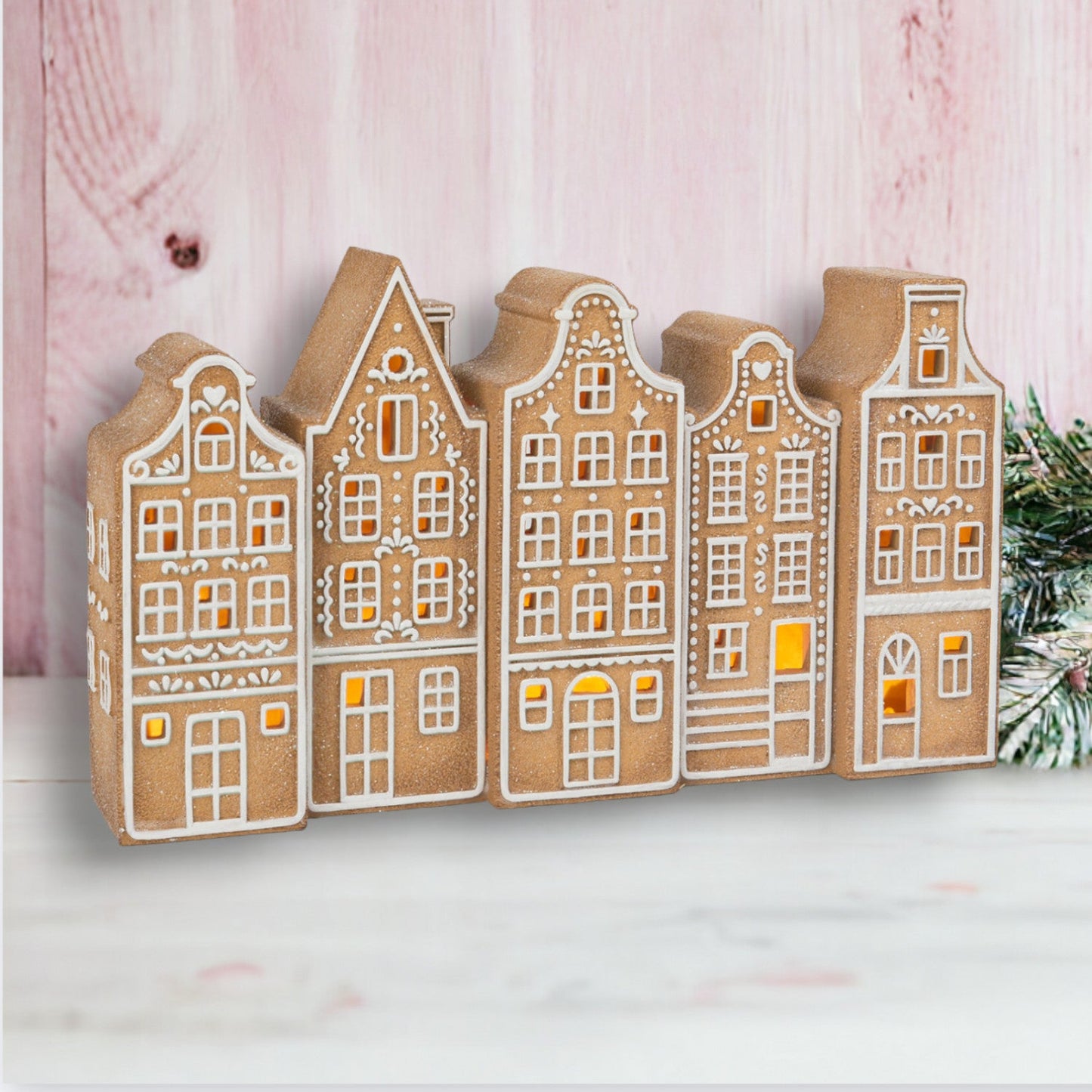 December Diamonds Gingerbread Village 15-Inch Led Gingerbread Brownstones