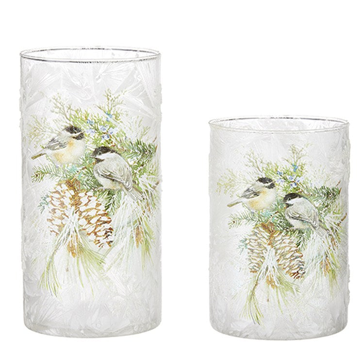 Raz Imports 2022 Winter Cottage 7.75" Winter Chickadee Container, Set of 2