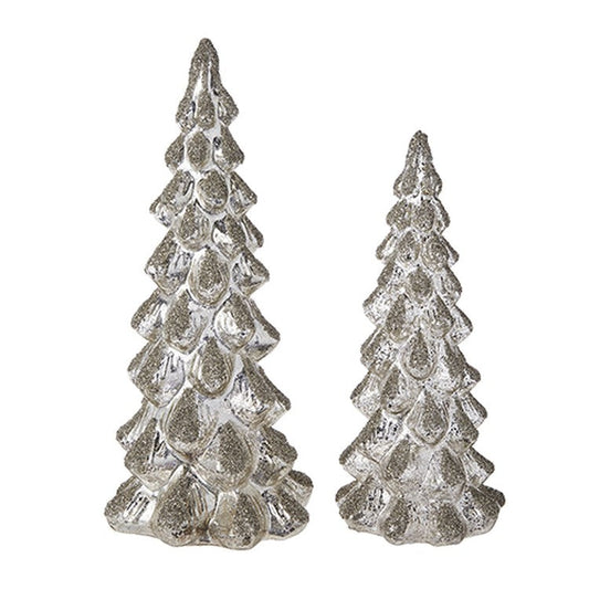 Raz Imports 2022 Cozy Christmas 12" Glittered Glass Trees, Set of 2