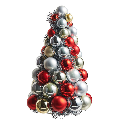 Raz Imports 2023 Holiday Cheers 10" Red And Silver Ball Ornament Tree