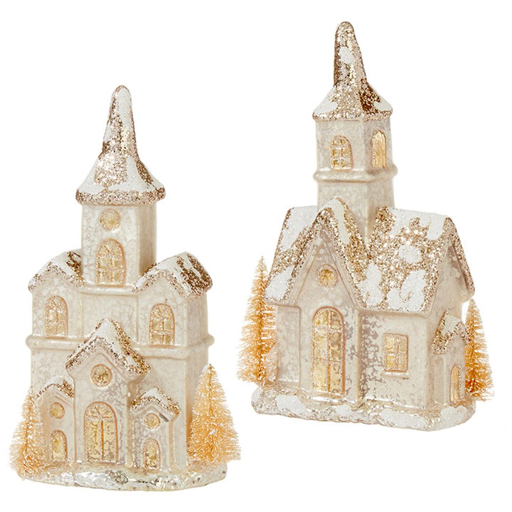 Raz Imports Star Of Wonder 9" Mercury Glass Church, Assortment of 2