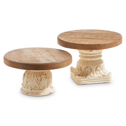 Raz Imports 2023 Bon Noel 9.5" Acanthus Footed Pedestals, Set of 2