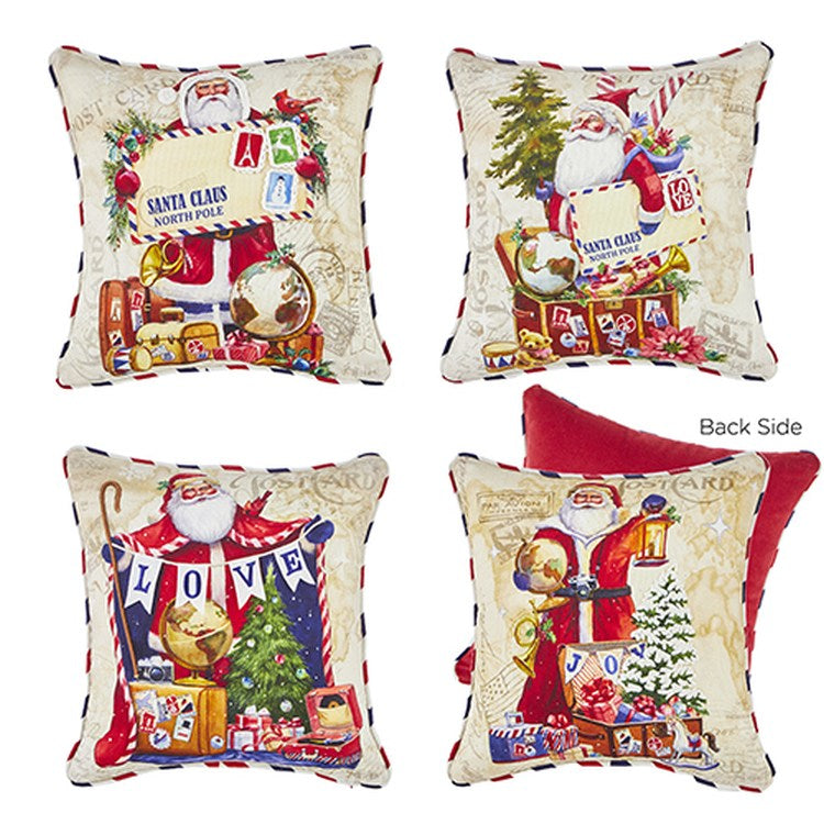 Raz Imports 2022 Destination Christmas 14" Postcard Pillow, Asst Of 4