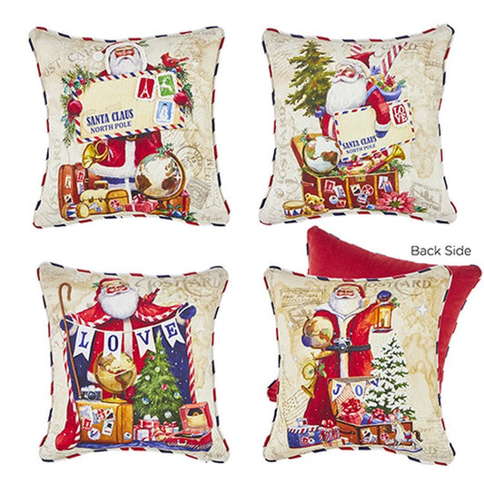 Raz Imports 2022 Destination Christmas 14" Postcard Pillow, Asst Of 4