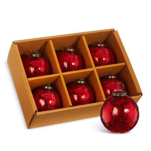 Raz Imports 2023 Classic Carols Box of 6 Red Crackle Ball Ornaments