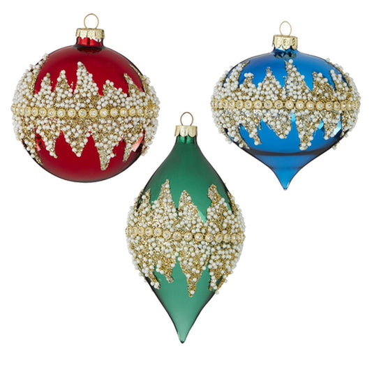 Raz Imports 2021 We Three Kings 4" Jewel Tone Beaded Ornament, Assortment of 3