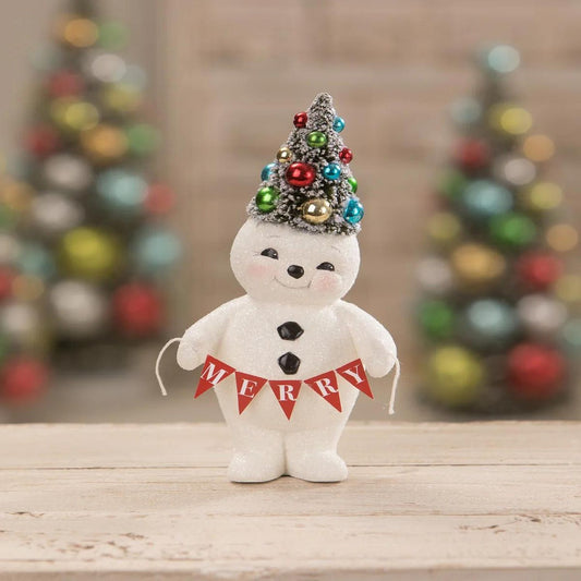 Bethany Lowe Retro Merry Snowman With Tree