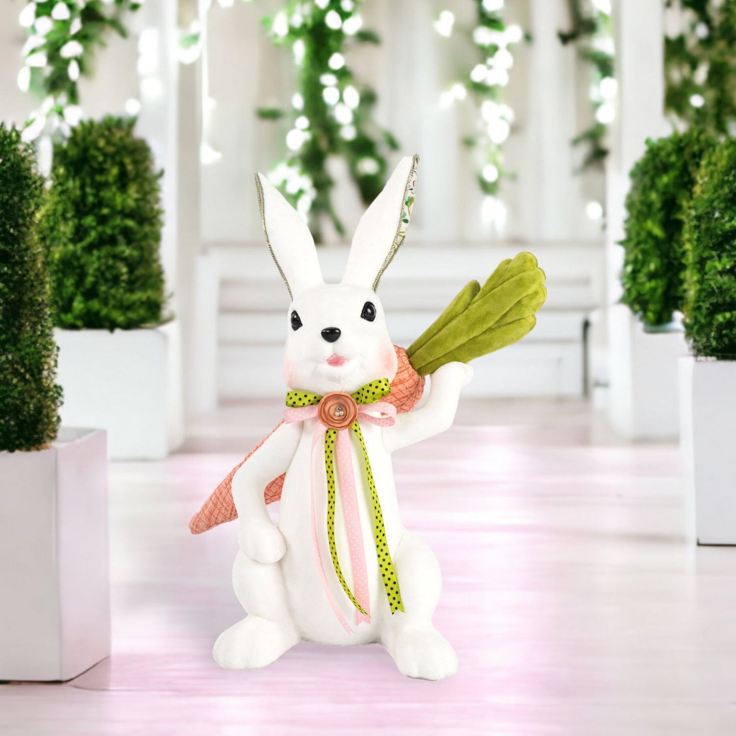 December Diamonds Green Garden White Bunny Sitting With Carrot Figurine