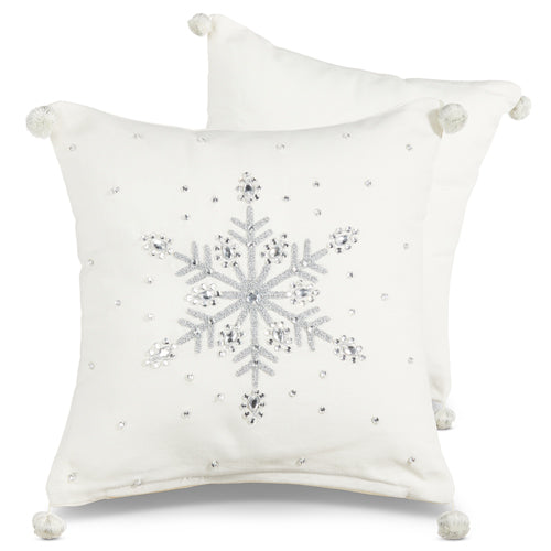 Raz Imports 2023 Bon Noel 12" Beaded Snowflake Pillow