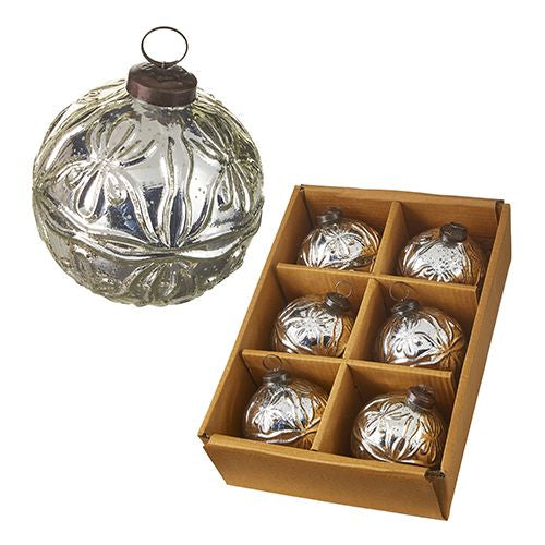 Raz Imports 2023 Natural Noel 4" Box of 6 Silver Mercury Glass Ball Ornaments