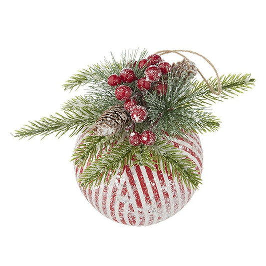 Raz Imports 2022 9" Ticking Stripe w/ Greenery Ball Ornament