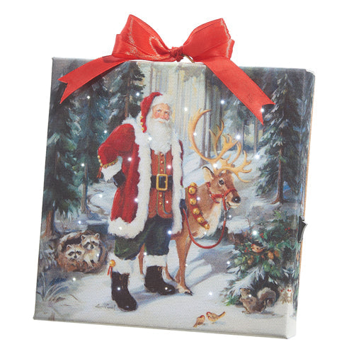 Raz 2023 Sleigh Bells 6" Santa And Reindeer Lighted Print With Easel Back