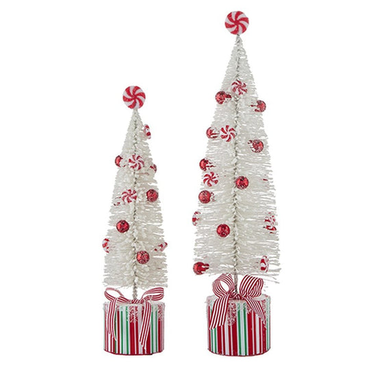 Raz Imports 2022 Merrymint 20" Peppermint Bottle Brush Trees On Present, 2 Set