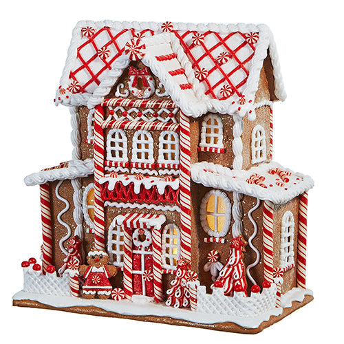 Raz Imports 2023 Jingle & Cocoa 13" Lighted Peppermint Gingerbread House