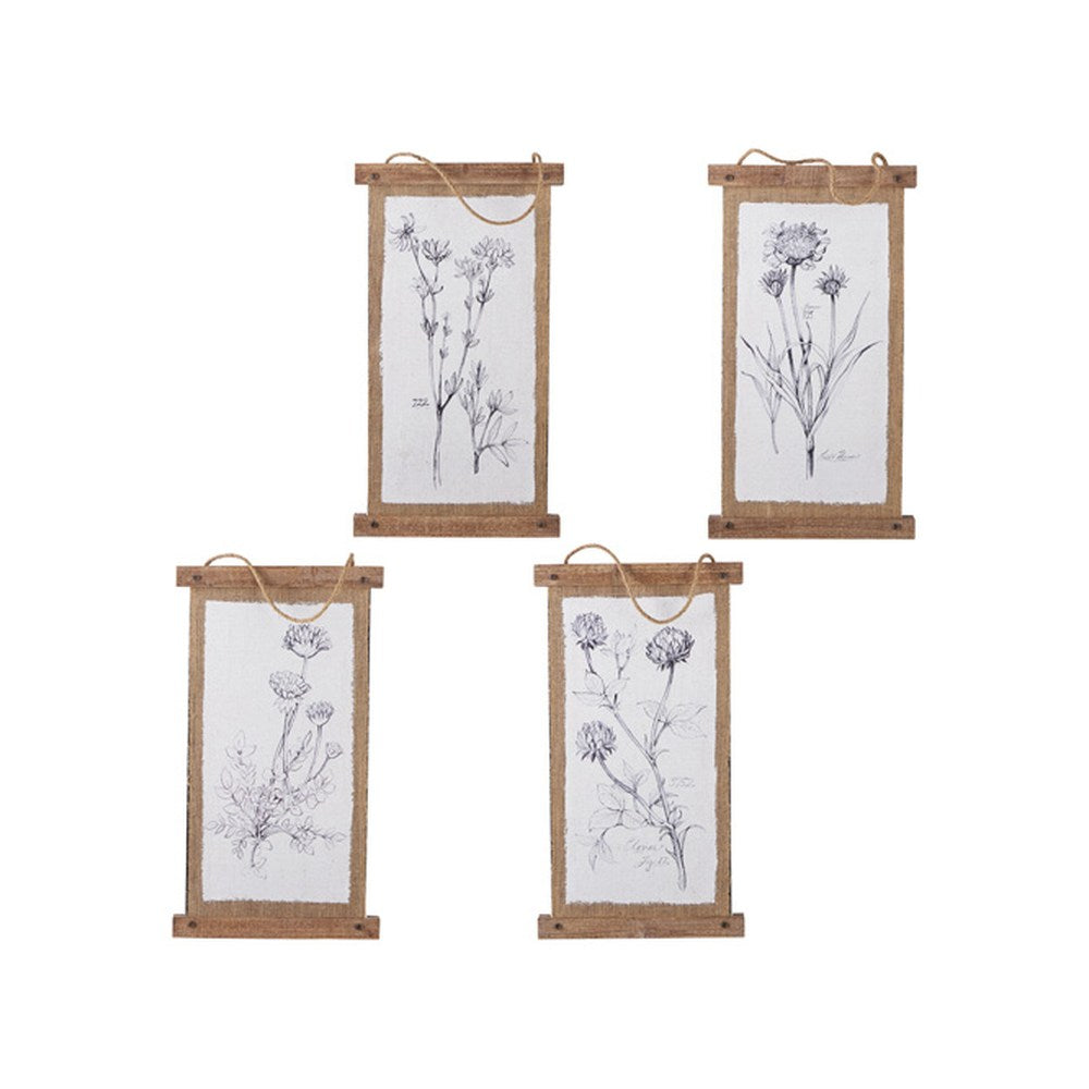 Raz Imports 24.5-inch Botanical Printed Burlap Wall Art, Assortment of 4