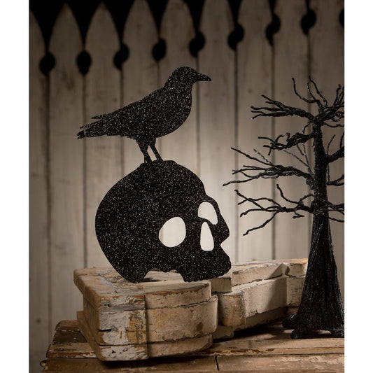 Bethany Lowe Halloween Crow On Skull Silhouette Figurine