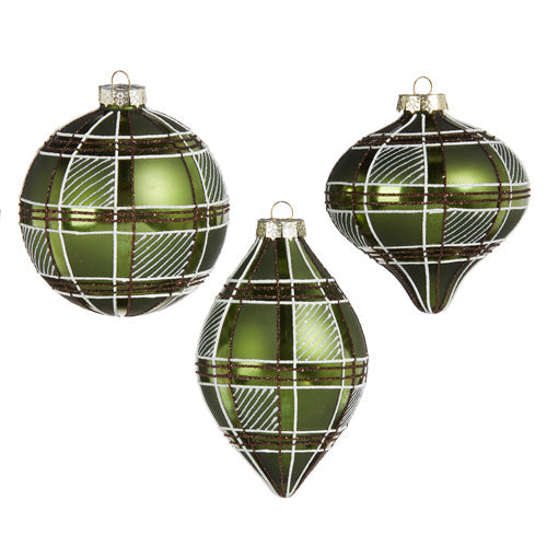 Raz Imports 2023 Holiday House 4" Green Plaid Ornament, Asst of 3