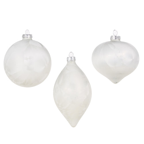 Raz 2023 Dashing Through The Snow 4" White Matte Crackle Ornament, Asst of 3