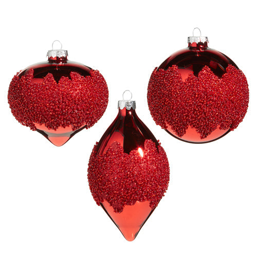 Raz Imports 2023 Holiday Cheers 4" Red Beaded Ornament, Asst of 3