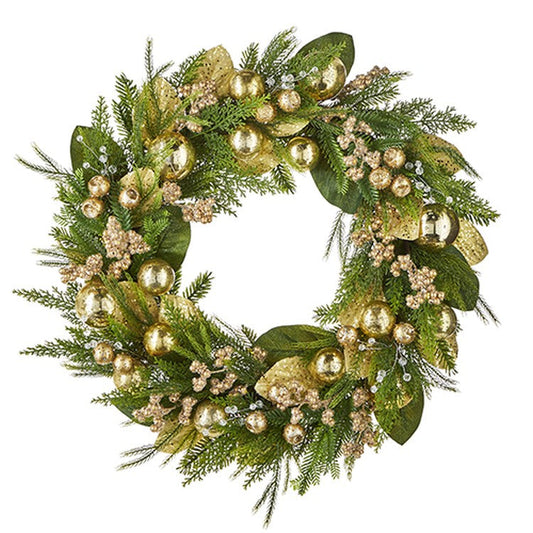 Raz Imports 2022 Evergreen & Gold 28" Evergreen And Gold Wreath