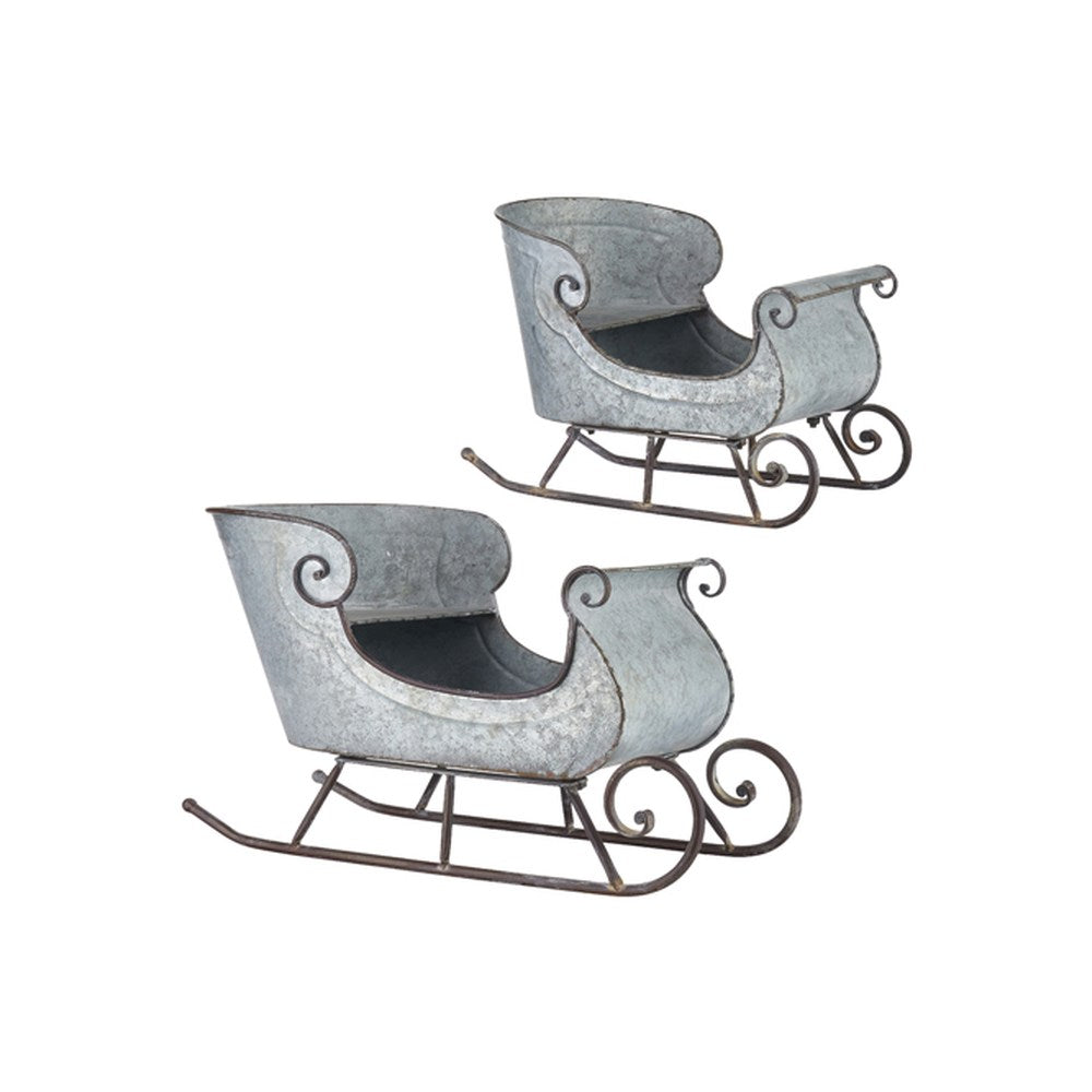 Raz Imports 2021 24.5-inch Galvanized Distressed Sleigh Figurine, Set of 2