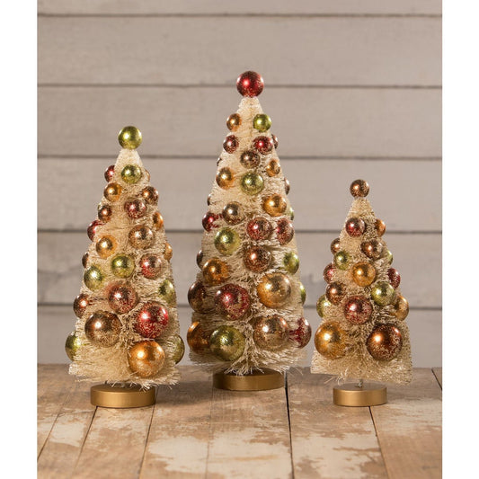 Bethany Lowe Fall Polka Dot Bottle Brush Trees, Set Of 3