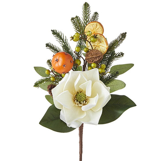 Raz 2022 Holiday In Provence 19" Mixed Greenery With Citrus And Magnolia Pick