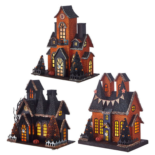 Raz Imports Halloween Party 12.25" Lighted Haunted House, Assortment of 3