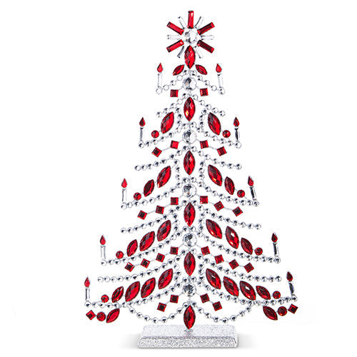 Raz 2023 Holiday Cheers 17" Red And Crystal Jeweled Tree With Silver Glitter