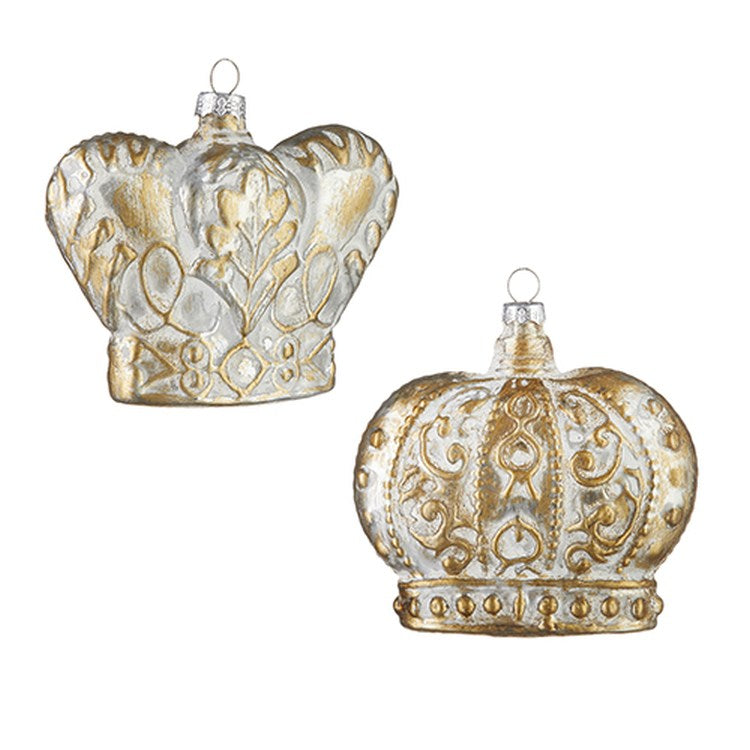 Raz Imports 2022 Holiday In Provence 4.5" Gold And White Crown Ornament, 2 Asst