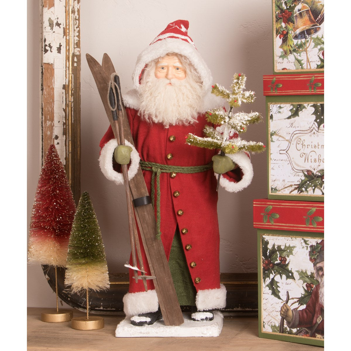 Bethany Lowe Vintage Santa With Skis